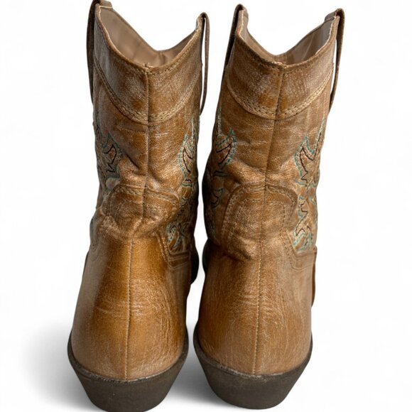 Arizona Ankle Boots Cowgirl Western Cowboy Faux Leather Tan Turquoise Women's 10 - Picture 7 of 12